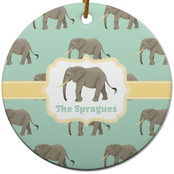 Custom Elephant Round Ceramic Ornament w/ Name or Text
