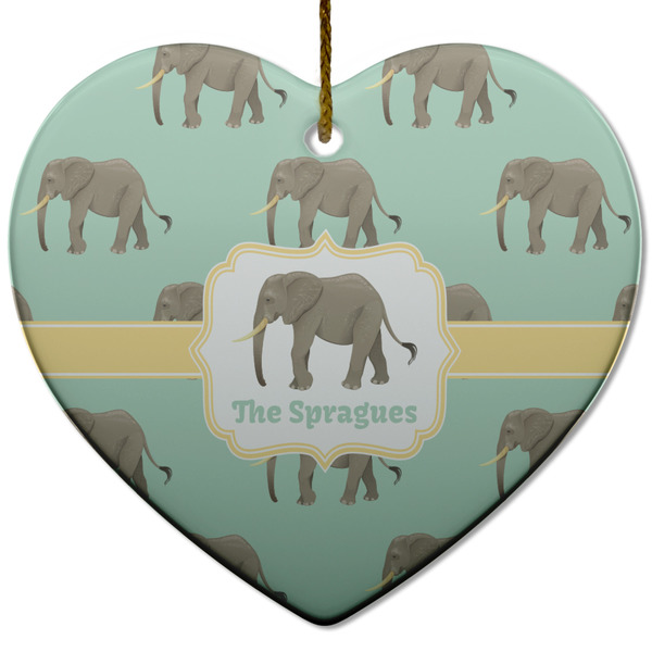 Custom Elephant Heart Ceramic Ornament w/ Name or Text