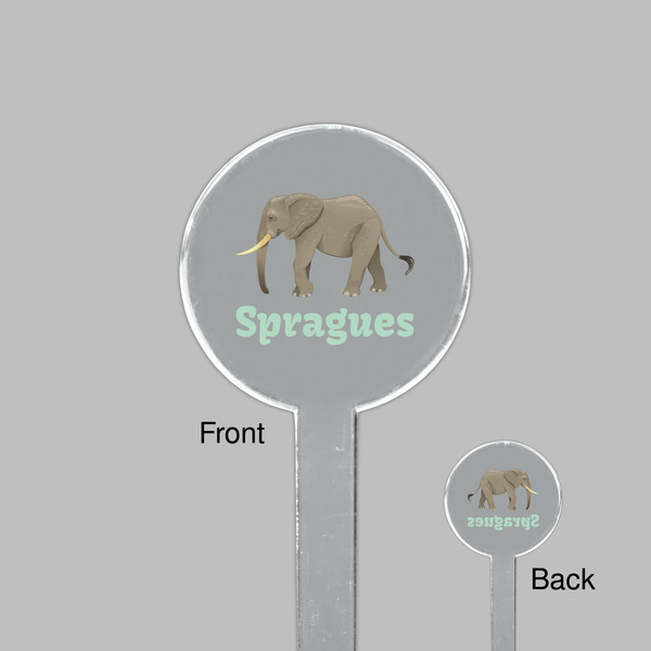Elephant Clear Plastic 7" Stir Stick - Round - Front & Back