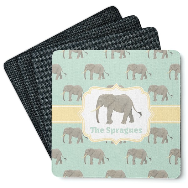Custom Elephant Square Rubber Backed Coasters - Set of 4 (Personalized)