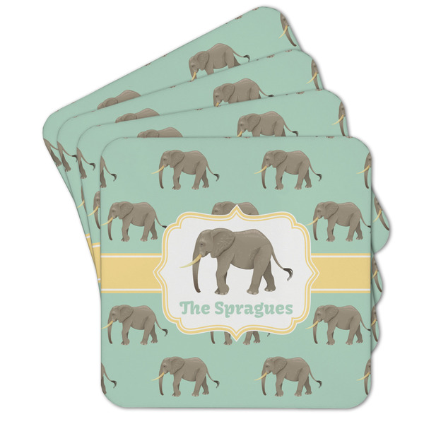 Custom Elephant Cork Coaster - Set of 4 w/ Name or Text