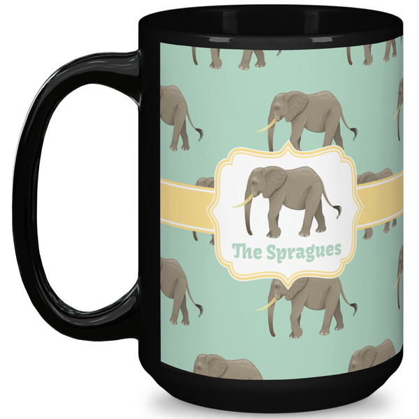 Custom Elephant 15 Oz Coffee Mug - Black (Personalized)