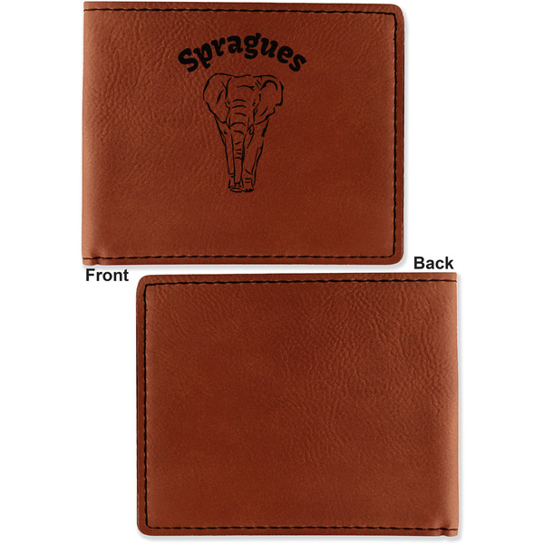 Elephant Cognac Leatherette Bifold Wallets - Front and Back Single Sided - Apvl