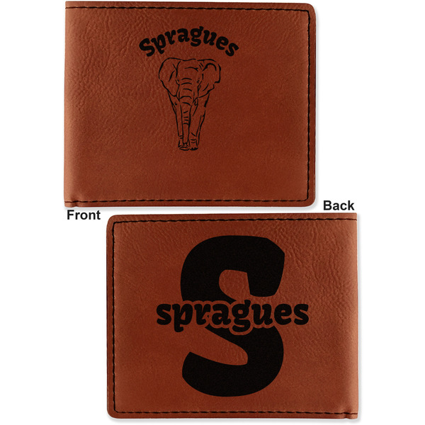 Elephant Cognac Leatherette Bifold Wallets - Front and Back