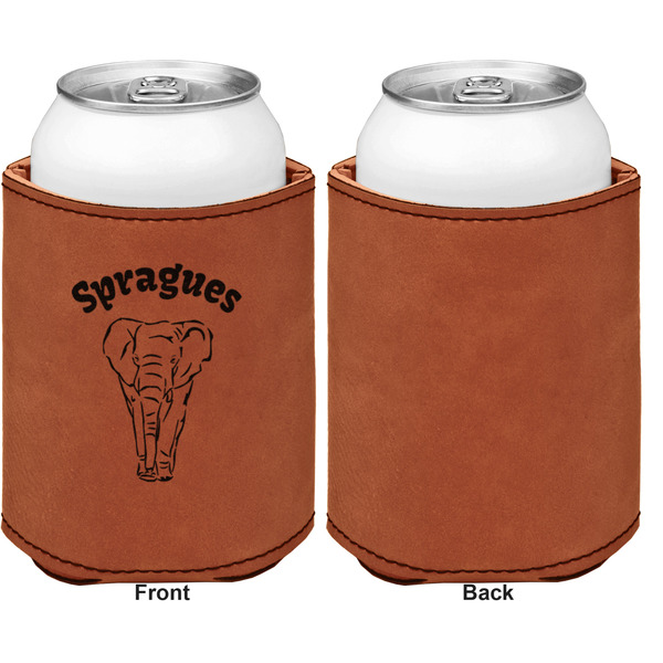Elephant Cognac Leatherette Can Sleeve - Single Sided Front and Back