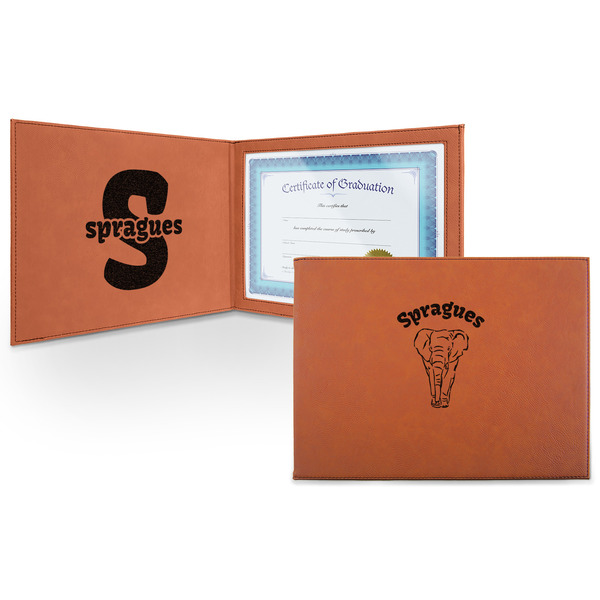 Custom Elephant Leatherette Certificate Holder - Front and Inside (Personalized)