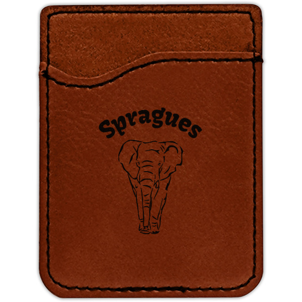 Elephant Cognac Leatherette Phone Wallet close up