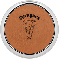Elephant Leatherette Round Coaster w/ Silver Edge (Personalized)