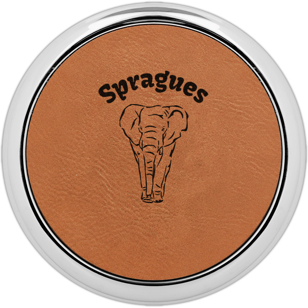 Custom Elephant Leatherette Round Coaster w/ Silver Edge (Personalized)