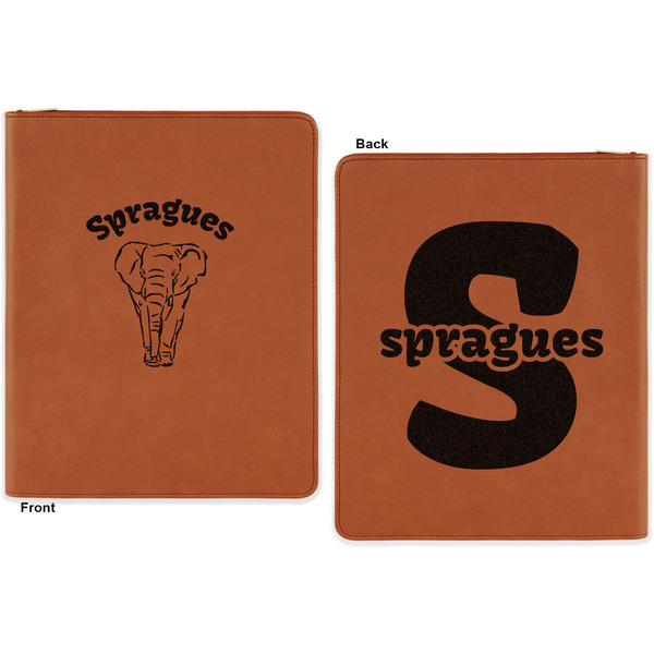 Elephant Cognac Leatherette Zipper Portfolios with Notepad - Double Sided - Apvl