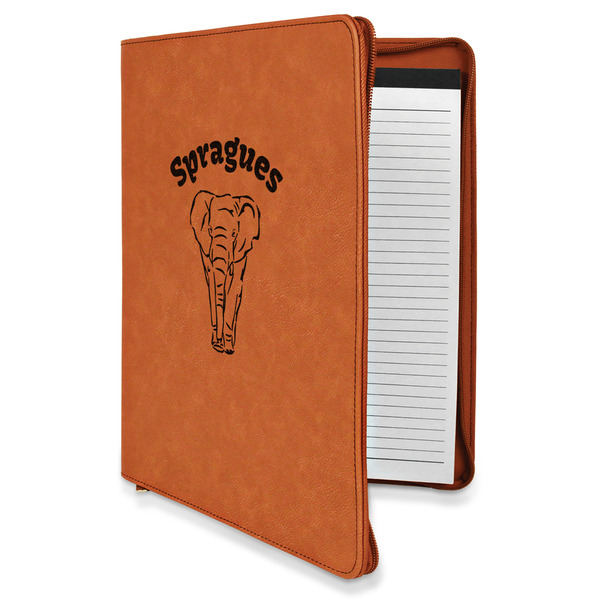 Custom Elephant Leatherette Zipper Portfolio with Notepad - Double Sided (Personalized)