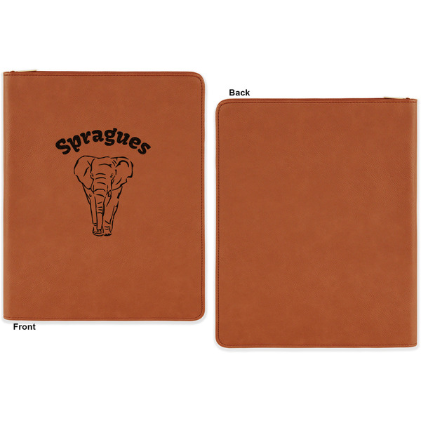 Elephant Cognac Leatherette Zipper Portfolios with Notepad - Single Sided - Apvl