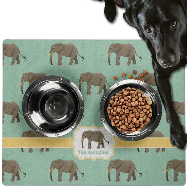 Custom Elephant Dog Food Mat - Large w/ Name or Text