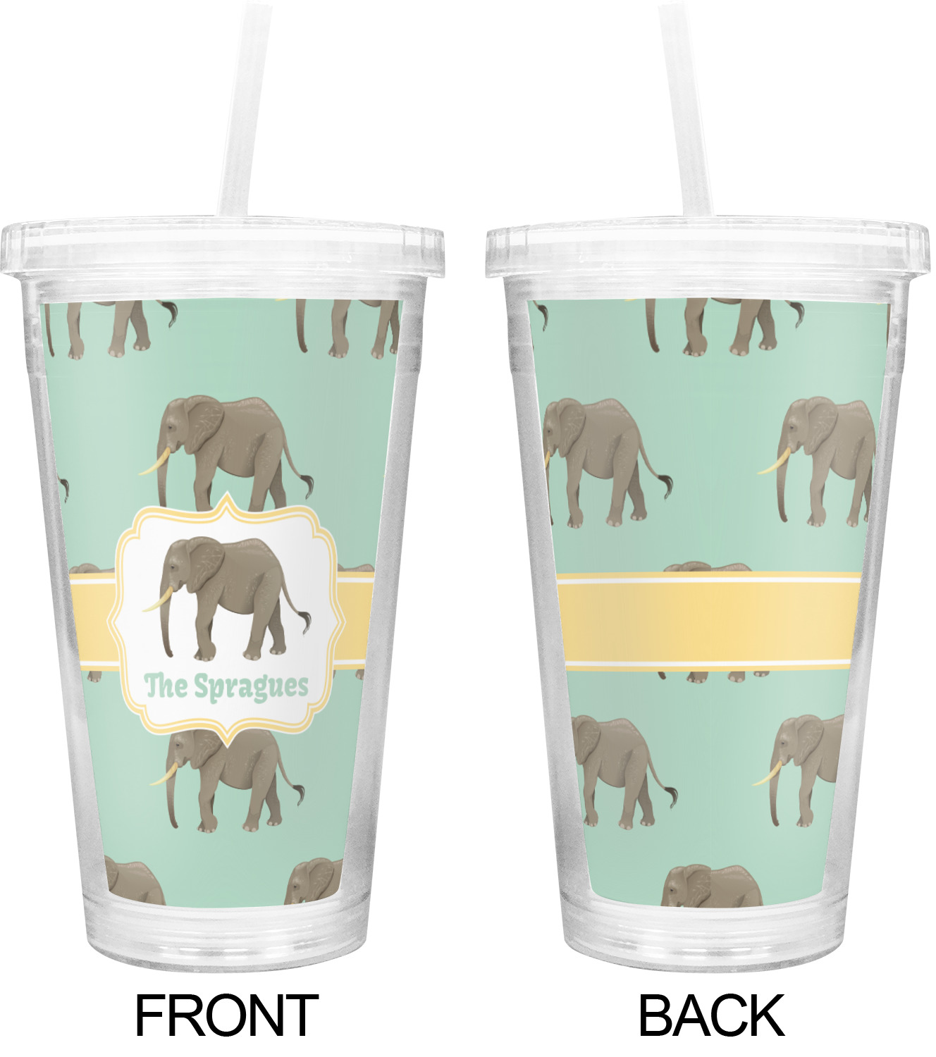 Elephant Double Wall Tumbler with Straw (Personalized) YouCustomizeIt