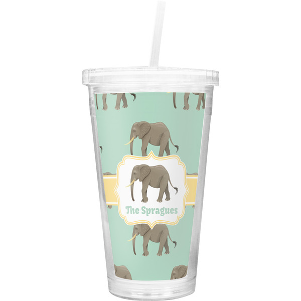 Custom Elephant Double Wall Tumbler with Straw (Personalized)