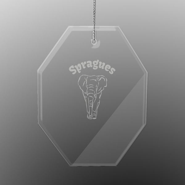 Custom Elephant Engraved Glass Ornament - Octagon (Personalized)