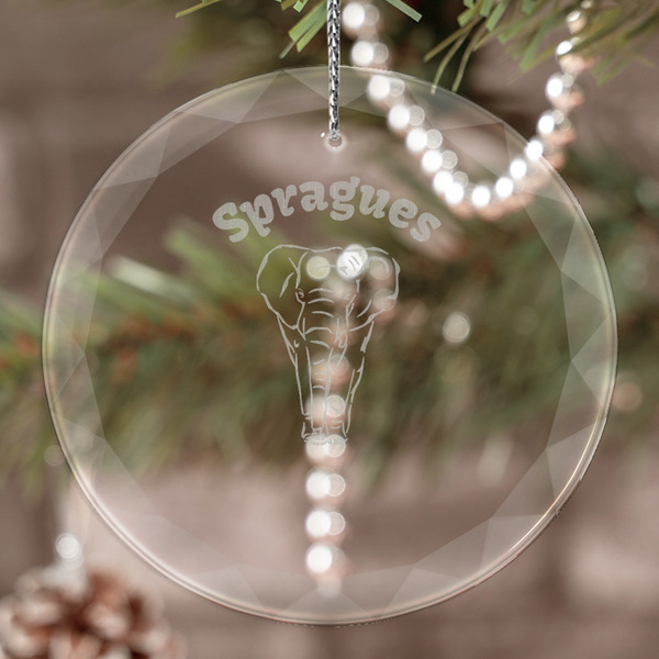 Custom Elephant Engraved Glass Ornament (Personalized)
