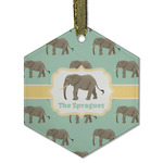 Elephant Flat Glass Ornament - Hexagon w/ Name or Text