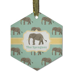 Elephant Flat Glass Ornament - Hexagon w/ Name or Text