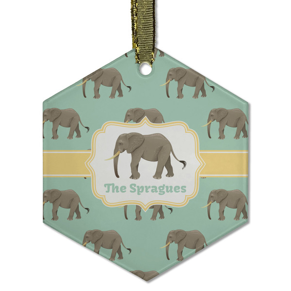 Elephant Frosted Glass Ornament - Hexagon
