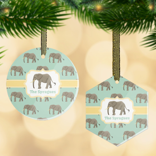 Custom Elephant Flat Glass Ornament w/ Name or Text