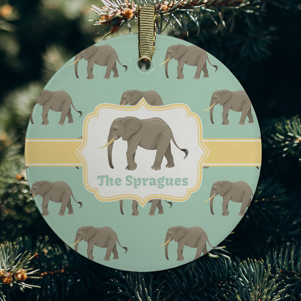 Elephant Frosted Glass Ornament - Round (Lifestyle)