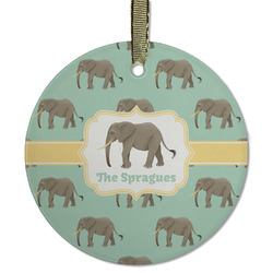 Elephant Flat Glass Ornament - Round w/ Name or Text