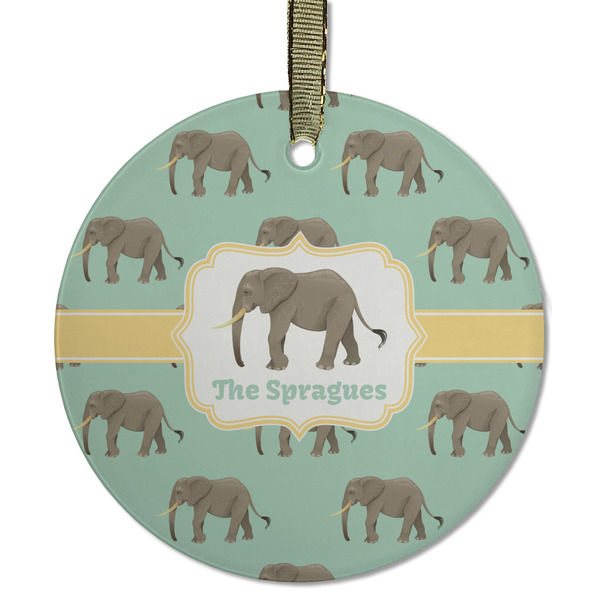 Custom Elephant Flat Glass Ornament - Round w/ Name or Text