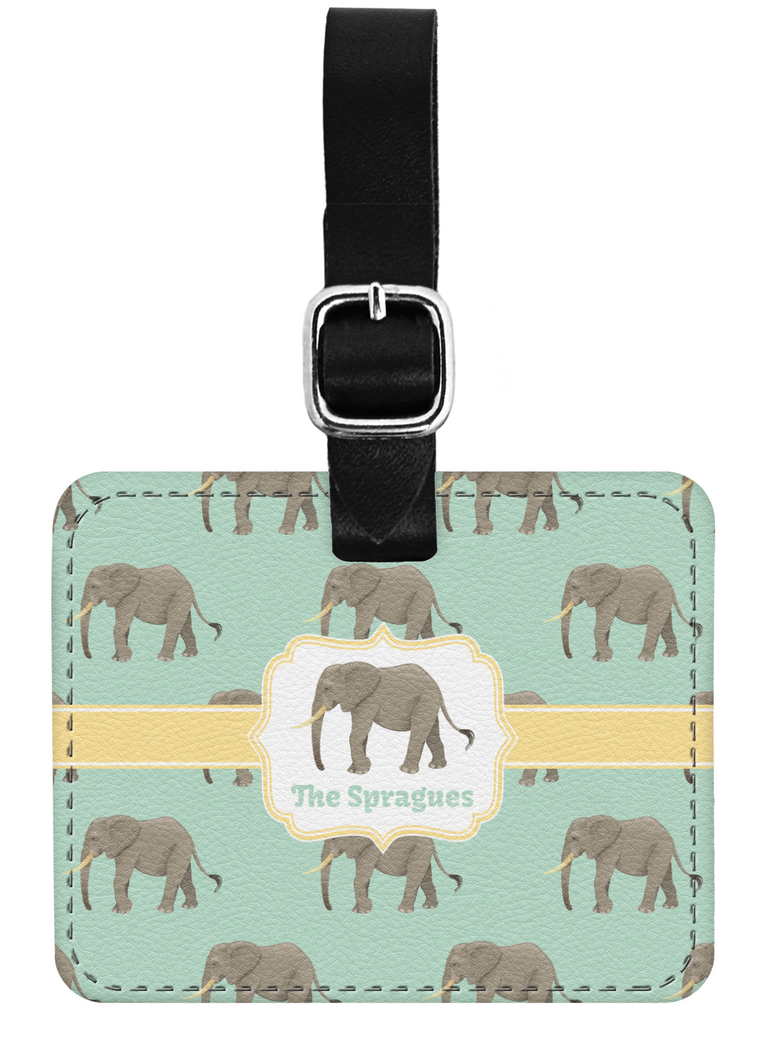 Elephant Genuine Leather Luggage Tag w/ Name or Text YouCustomizeIt