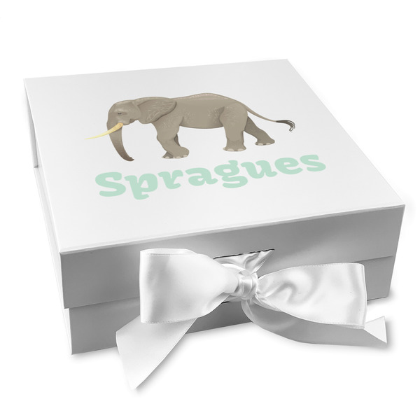 Custom Elephant Gift Box with Magnetic Lid - White (Personalized)