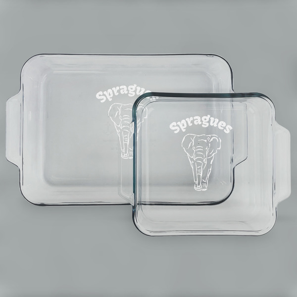 Custom Elephant Set of Glass Baking & Cake Dish - 13in x 9in & 8in x 8in (Personalized)