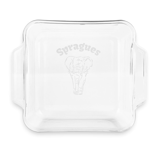 Custom Elephant Glass Cake Dish with Truefit Lid - 8in x 8in (Personalized)
