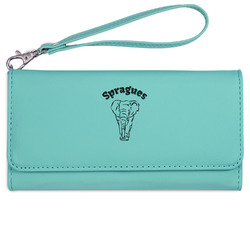 Elephant Ladies Leatherette Wallet - Laser Engraved- Teal (Personalized)
