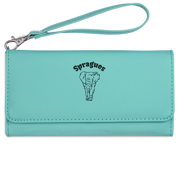 Elephant Ladies Wallet - Leather - Teal - Front View