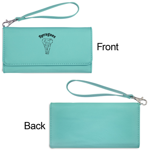 Elephant Ladies Wallets - Faux Leather - Teal - Front & Back View