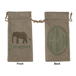 Elephant Large Burlap Gift Bag - Front & Back (Personalized)