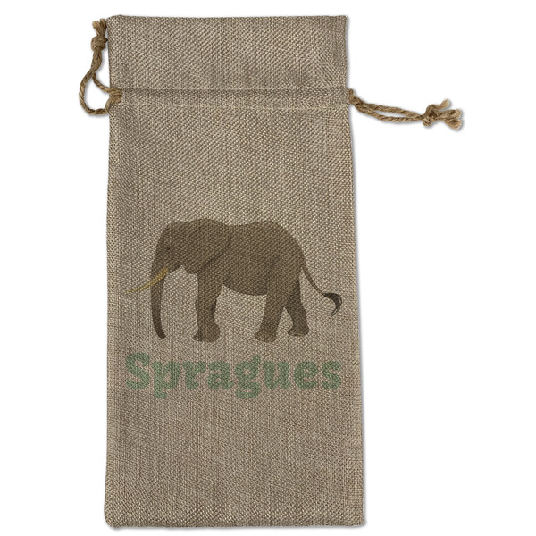 Custom Elephant Large Burlap Gift Bag - Front (Personalized)