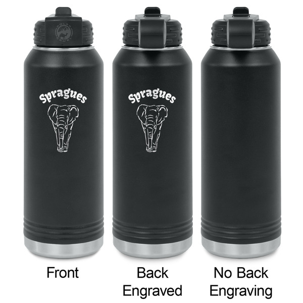 Elephant Laser Engraved Water Bottles - 2 Styles - Front & Back View