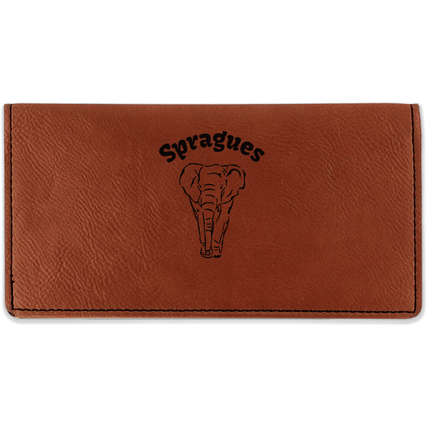 Custom Elephant Leatherette Checkbook Holder - Double Sided (Personalized)