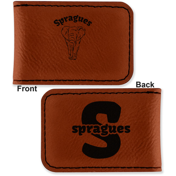 Elephant Leatherette Magnetic Money Clip - Front and Back