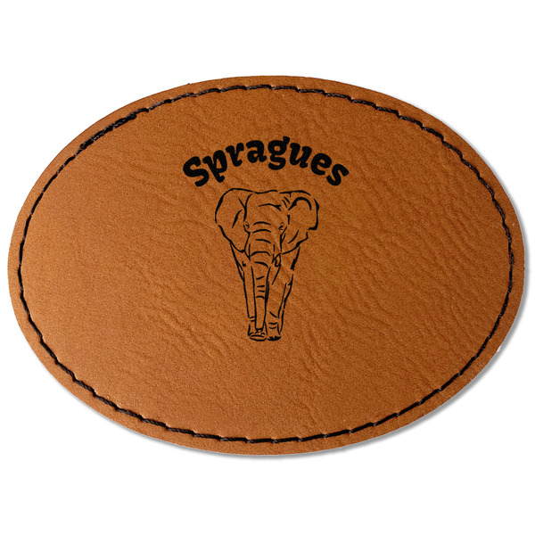 Custom Elephant Faux Leather Iron On Patch - Oval (Personalized)