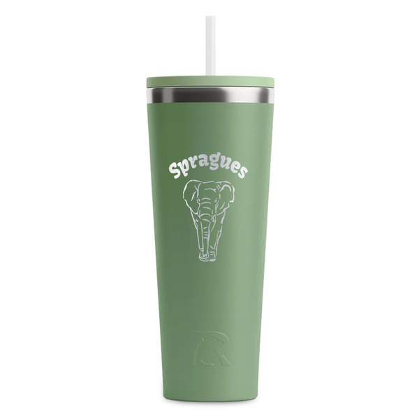 Custom Elephant RTIC Everyday Tumbler with Straw - 28oz - Light Green - Single-Sided (Personalized)