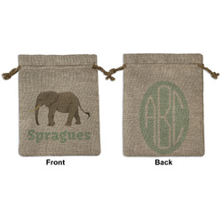 Elephant Medium Burlap Gift Bag - Front & Back (Personalized)