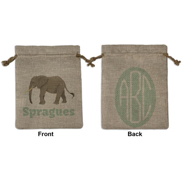Custom Elephant Medium Burlap Gift Bag - Front & Back (Personalized)