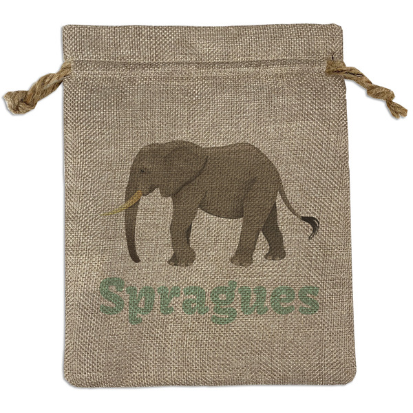 Custom Elephant Medium Burlap Gift Bag - Front (Personalized)
