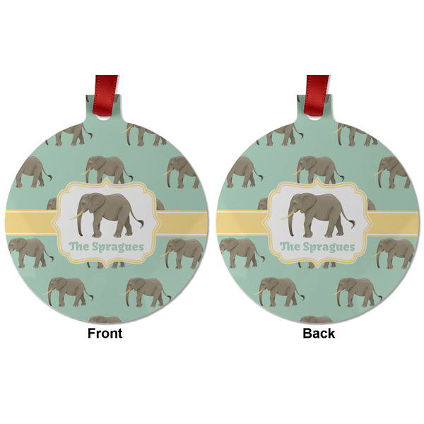 Elephant Metal Ball Ornament - Front and Back