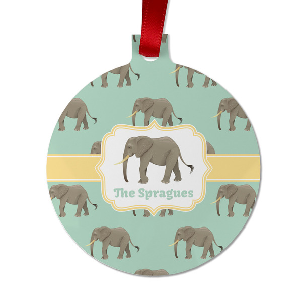 Custom Elephant Metal Ball Ornament - Double Sided w/ Name or Text