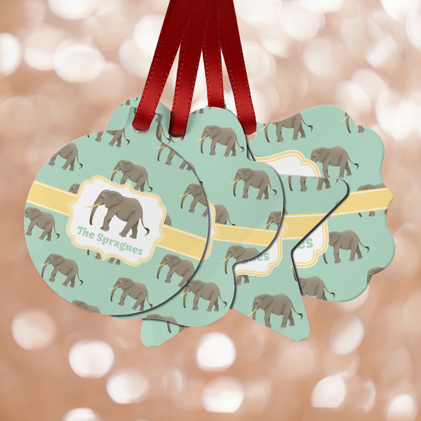 Custom Elephant Metal Ornaments - Double Sided w/ Name or Text