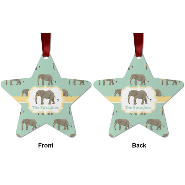 Elephant Metal Star Ornament - Front and Back