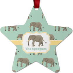 Elephant Metal Star Ornament - Double Sided w/ Name or Text